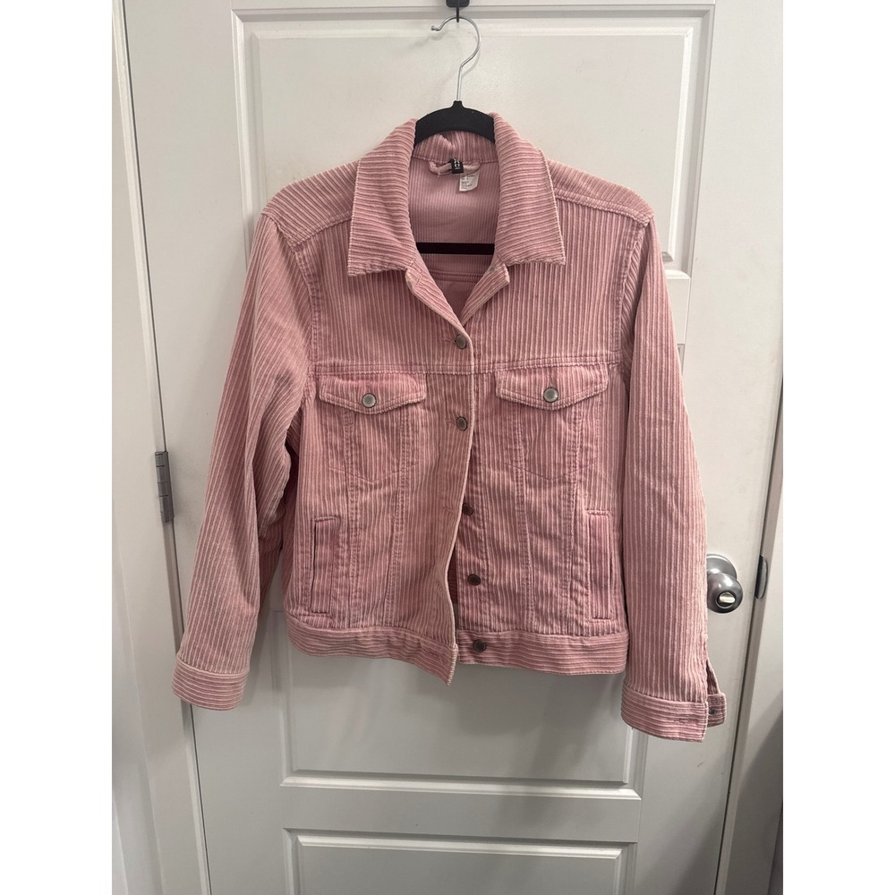 Divided H&M Pink Corduroy Trucker Jacket Womens Size 8 Wide Wale Button Front